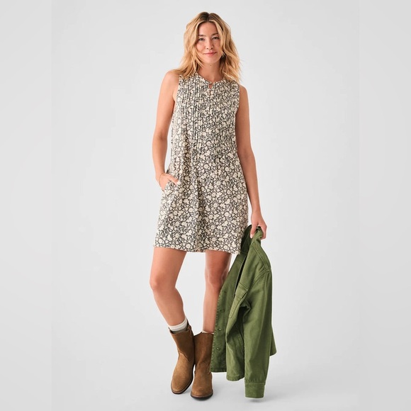 Faherty Floral Mini Dress in Black and Cream - Picture 3 of 9
